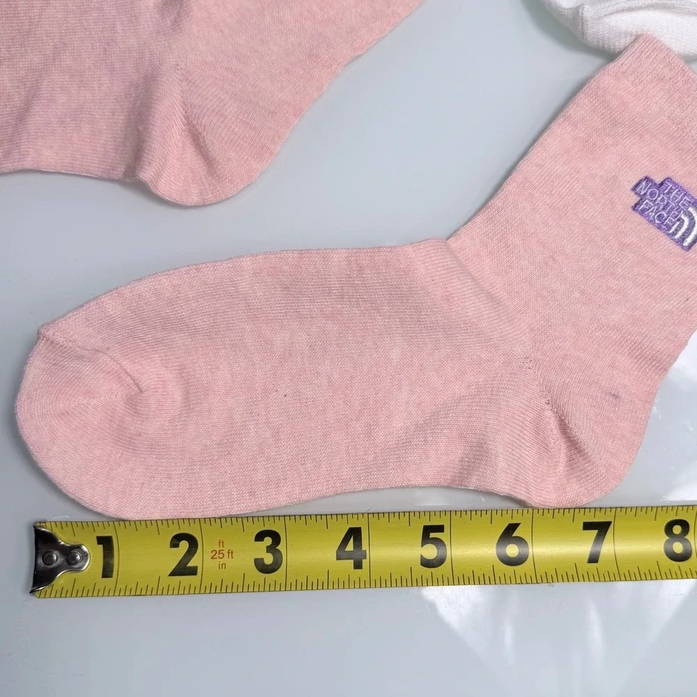 New The North Face 2 Pack Womens Socks Pink White Sz M Medium Crew Style